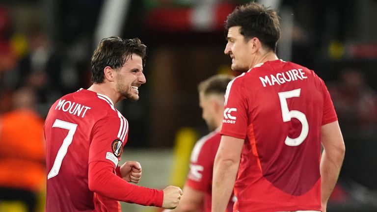 Mason Mount celebrates following his double against Athletic Club in the Europa League semi-final