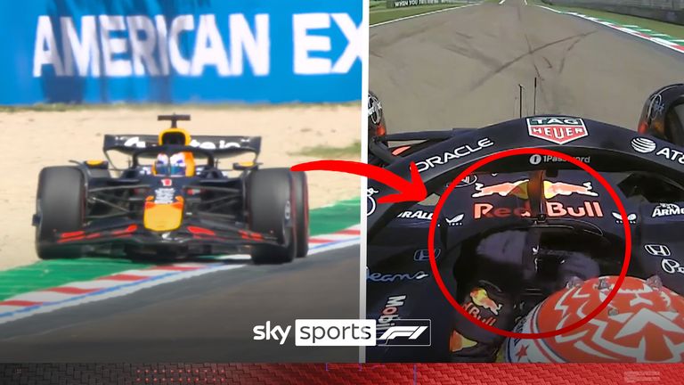 Max Verstappen thumped his steering wheel in frustration after oversteering the car during practice one of the Emilia-Romagna Grand Prix.