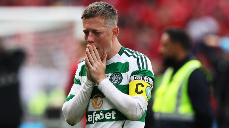 GLASGOW, SCOTLAND - MAY 24: Celtic's Callum McGregor is dejected during the Scottish Gas Men's Scottish Cup Final between Aberdeen and Celtic at Hampden Park, on May 24, 2025, in Glasgow, Scotland. (Photo by Craig Williamson / SNS Group)