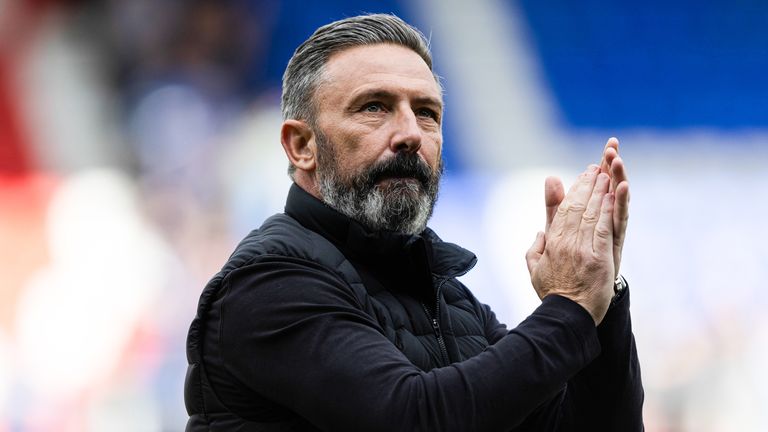 Derek McInnes during a William Hill Premiership match between St Johnstone and Kilmarnock at McDiarmid Park, on May 03, 2025, in Perth, Scotland. (Photo by Mark Scates / SNS Group)
