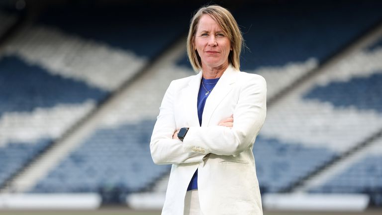 GLASGOW, SCOTLAND - MAY 06: New Scotland Women's National Team head coach Melissa Andreatta is unveiled to the media at Hampden Park, on May 06, 2025, in Glasgow, Scotland.  (Photo by Craig Williamson / SNS Group)