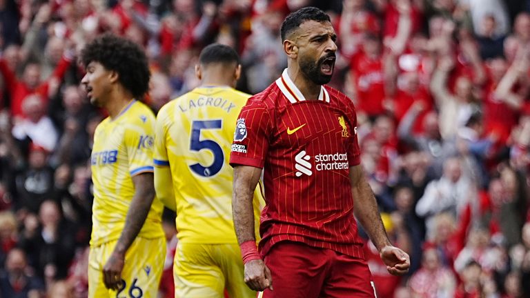 Mohamed Salah celebrates scoring for Liverpool