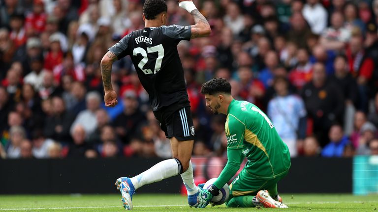 Morgan Rogers challenges Altay Bayindir before scoring a goal that was later ruled out by referee Thomas Bramall