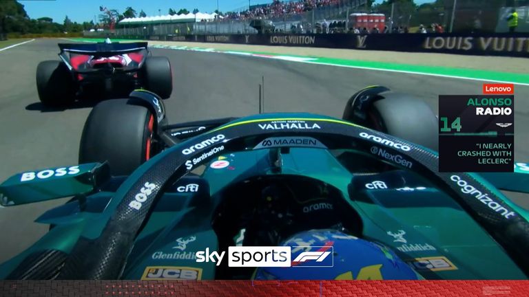 Aston Martin's Fernando Alonso almost collided with Ferrari's Charles Leclerc during opening practice at Imola.