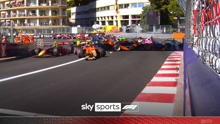 There was a massive 11-car pile-up that eliminated seven drivers during the first lap of the Formula 2 feature race, resulting in a red flag in Monaco.
