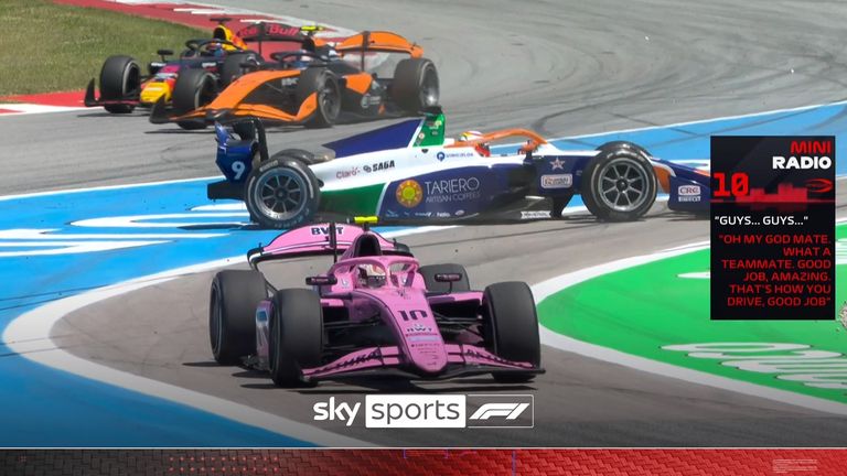 The Prema Racing pair of Sebastian Montoya and Gabriele Mini crashed into one another during the F2 Sprint in Spain.