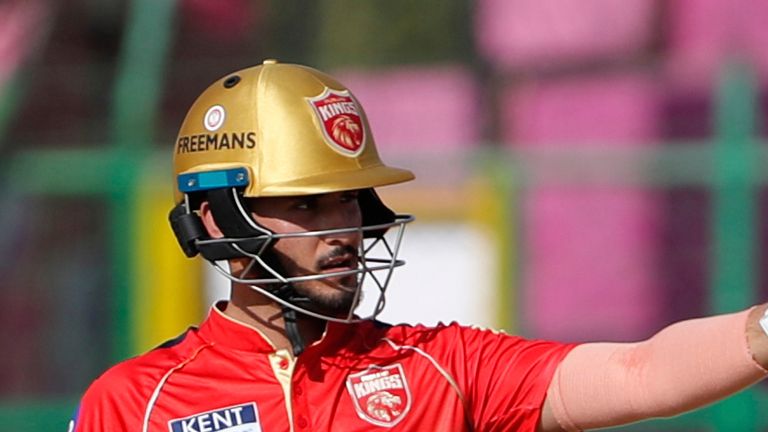 Punjab Kings' Nehal Wadhera celebrates his fifty runs as Shashank Singh watches during the Indian Premier League cricket match between Rajasthan Royals and Punjab Kings at Sawai Mansingh Stadium in Jaipur in Jaipur, India, Sunday, May 18, 2025. (AP Photo/Surjeet Yadav)