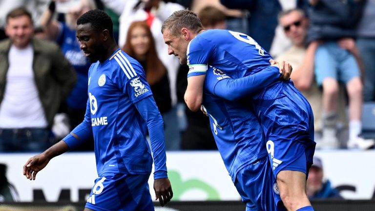 Jamie Vardy celebrates after giving Leicester a first-half lead against Southampton