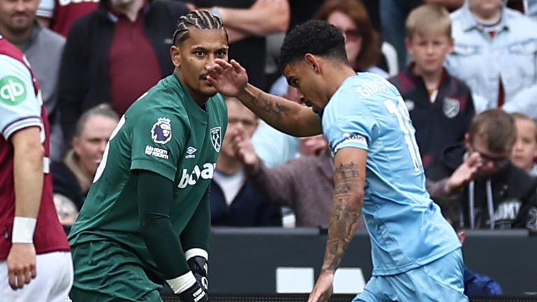 Morgan Gibbs-White celebrates after capitalising on an Alphonse Areola error to give Nottingham Forest the lead at West Ham
