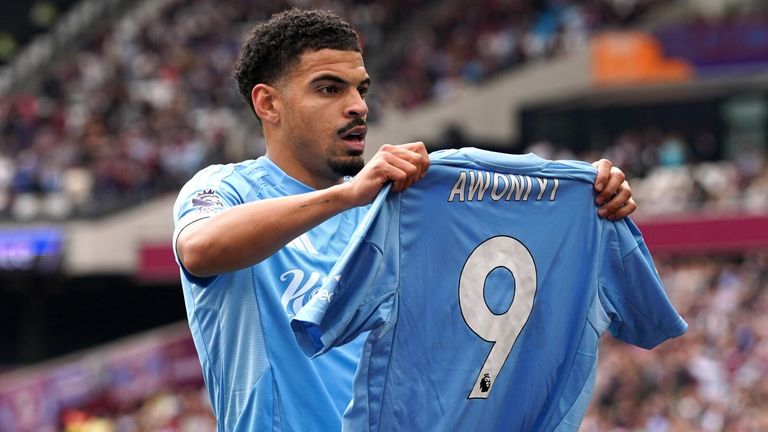Morgan Gibbs-White pays tribute to injured team-mate Taiwo Awoniyi after scoring Nottingham Forest's opening goal at West Ham