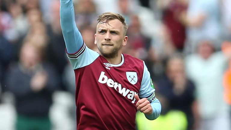 Jarrod Bowen celebrates after pulling a goal back for West Ham against Nottingham Forest