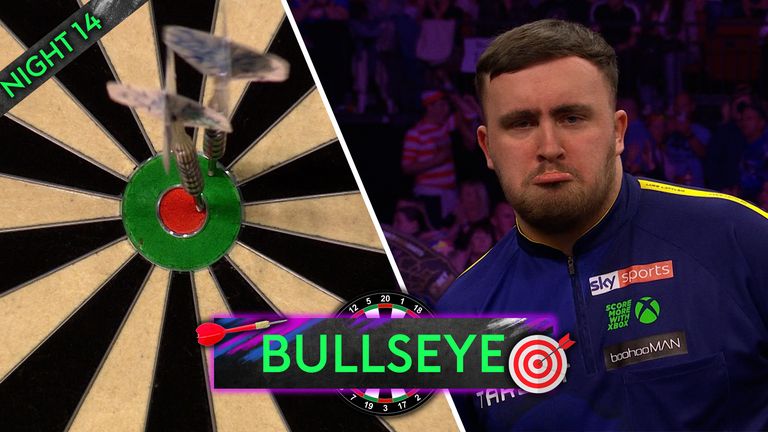  Luke Littler gives Gerwyn Price's 135 finish on the bullseye a nod of appreciation as the Iceman looks to put his mark on the match. 