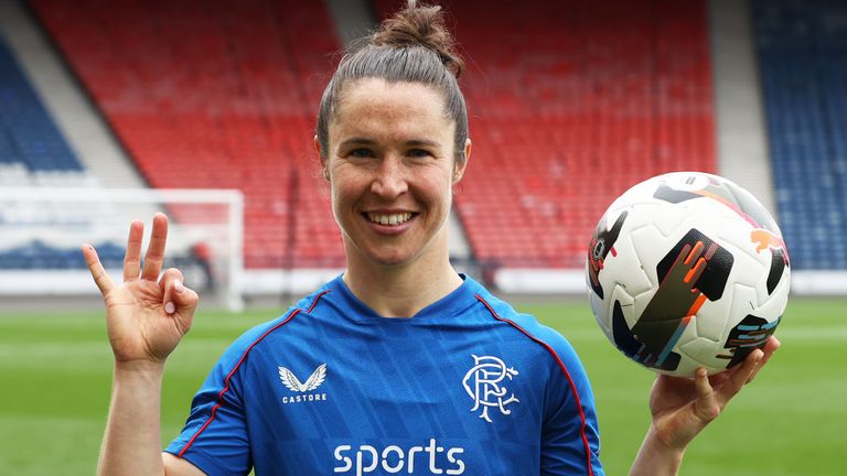 Rangers striker Jane Ross with the match ball after scoring a hat-trick in last month's Scottish Cup semi-final against Aberdeen 