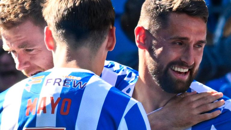 Robbie Deas (right) celebrates scoring Kilmarnock's third against Dundee
