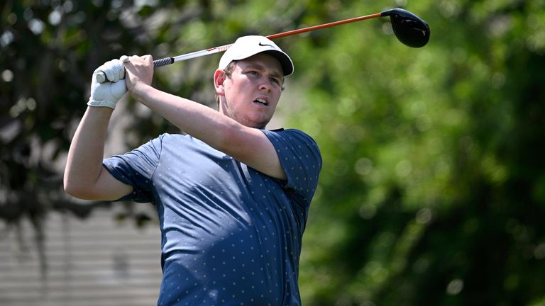 Robert MacIntyre, of Scotland, looks on after hitting his tee shot on the first hole during the final round of the Arnold Palmer Invitational at Bay Hill golf tournament, Sunday, March 9, 2025, in Orlando, Fla. (AP Photo/Phelan M. Ebenhack)