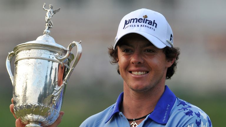 Rory McILROY, hits with Fairway during the Golf Tournament for the US Open in Bethesdi, MD., Sunday, June 19, 2011 (AP Photo/Larry French)  