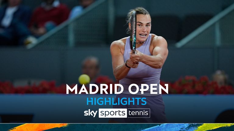 Aryna Sabalenka of Belarus in action against Elina Svitolina of Ukraine during the Mutua Madrid Open 2025, ATP Masters 1000 and WTA 1000 tennis tournament, celebrated at Caja Magica on May 01, 2025 in Madrid, Spain. AFP7 01/05/2025 (Europa Press via AP)


