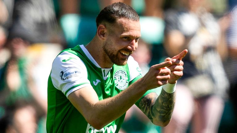 Martin Boyle celebrates equalising for Hibernian against Rangers