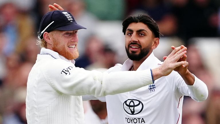 England spinner Shoaib Bashir celebrates a wicket against Zimbabwe (PA Images)