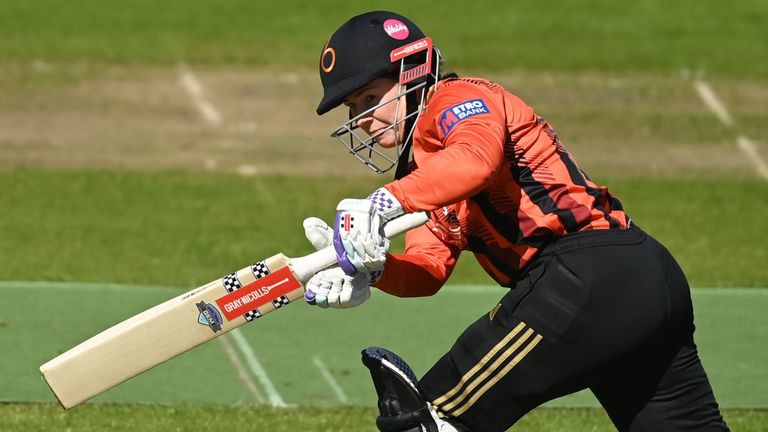 Tammy Beaumont of The Blaze bats during the Metro Bank One Day Cup match between Warwickshire Women and The Blaze at Edgbaston 