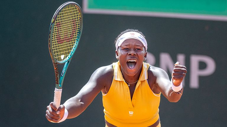 Victoria Mboko of Canada celebrates her victory against Lulu Sun of New Zealand in the first round of the singles competition on Court Nine during the 2025 French Open Tennis Tournament at Roland Garros on May 25th, 2025, in Paris, France. (Photo by Tim Clayton via Getty Images)