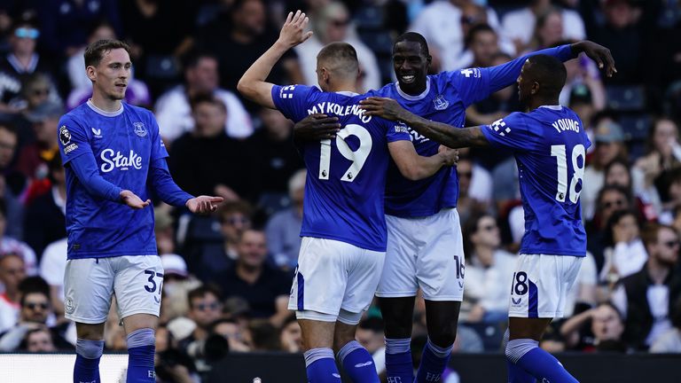 Everton's Vitaliy Mykolenko (second from left) celebrates their levelman score