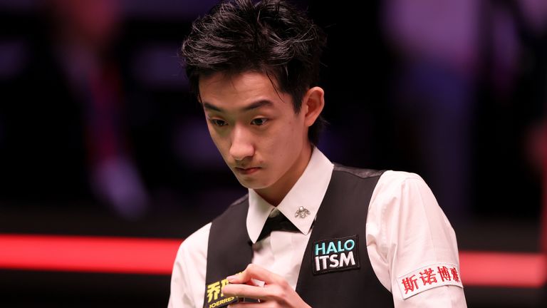 Wu Yize during his match against Mark Williams (not pictured) during day two of the Halo World Snooker Championship at the Crucible Theatre, Sheffield. Picture date: Sunday April 20, 2025.