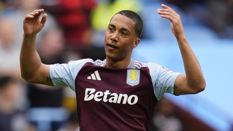 Youri Tielemans celebrates after scoring for Aston Villa against Fulham