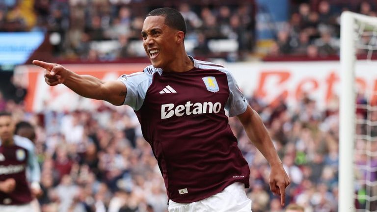 Youri Tielemans celebrates after giving Aston Villa a first-half lead against Fulham