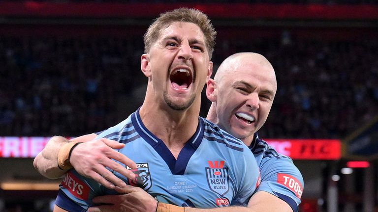 Zac Lomax (L) scored two tries for New South Wales as they opened the 2025 State of Origin with victory in Queensland