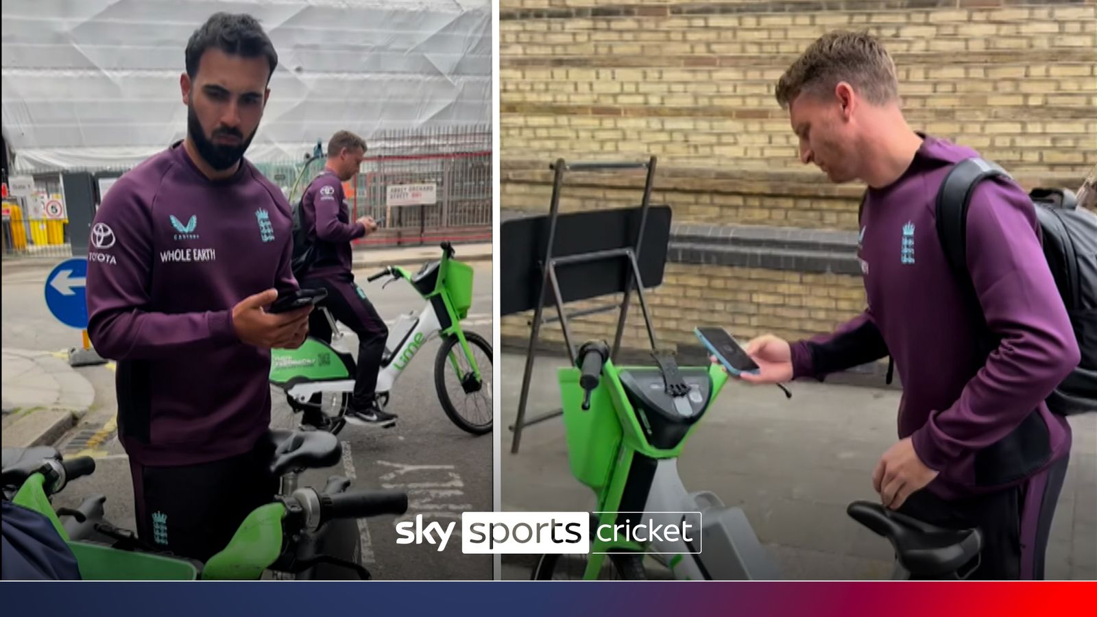 Bizarre scenes as England arrive to match on electric bikes to beat traffic!