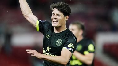 Brentford's Christian Norgaard celebrates after the Premier League match at City Ground, Nottingham. Picture date: Thursday May 1, 2025.