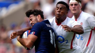 Immanuel Feyi-Waboso was shown a red card on his England return for a wild swinging arm to the head of Antoine Hastoy 