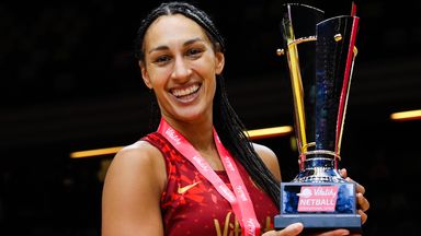 Geva Mentor after Vitality Roses won the Vitality Netball International Series match against the Sunshine Girls in 2023