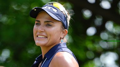 GRAND RAPIDS, MI - JUNE 15: LPGA golfer Lexi Thompson plays her tee shot on the 4th hole during the final round of the Meijer LPGA Classic on June 15, 2025, at Blythefield Country Club in Grand Rapids, Michigan.(Photo by Brian Spurlock/Icon Sportswire) (Icon Sportswire via AP Images)