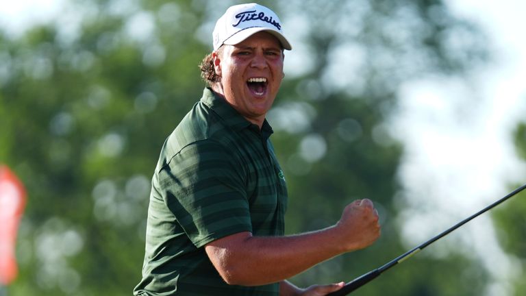 Aldrich Potgieter of South Africa celebrates his winning putt in a play-off during the final round of the Rocket Classic