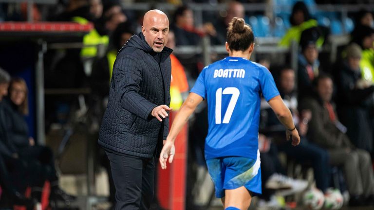 National coach Andrea SONCIN (ITA) gives instructions to Lisa BOATTIN (ITA) Football women's international match, Germany (GER) - Italy (ITA
