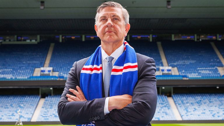 Rangers chairman Andrew Cavenagh addresses the media after their 'Extraordinary General Meeting'