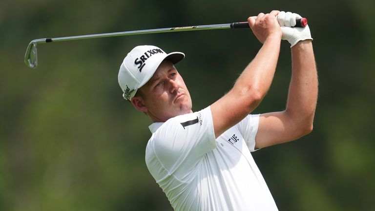 Andrew Putnam hits from the ninth tee during the first round of the Rocket Classic golf tournament at the Detroit Golf Club, Thursday, June 26, 2025, in Detroit. (AP Photo/Paul Sancya)