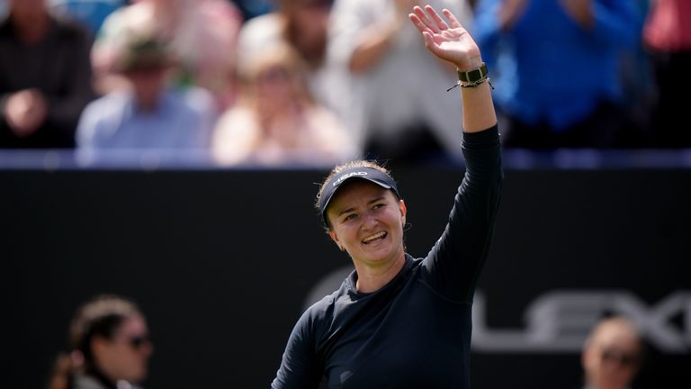 Barbora Krejcikova Famous hinged Harriet Dart during the second day of the Lexus Eastbourne Open at the Devanshire Park Lawn Tennis Club, Eastbour