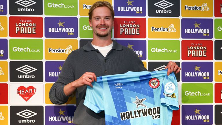 Caoimhin Kelleher signing for Brentford at the Gtech Community Stadium on 2 June 2025 (credit: Nigel Keene/ProSportsImages)