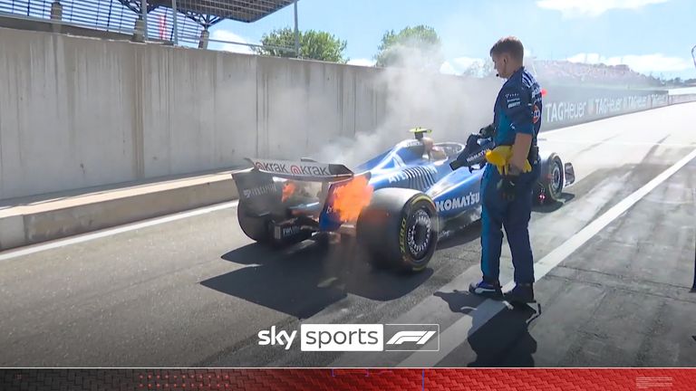 Carlos Sainz' car catches fire before Austrian GP.