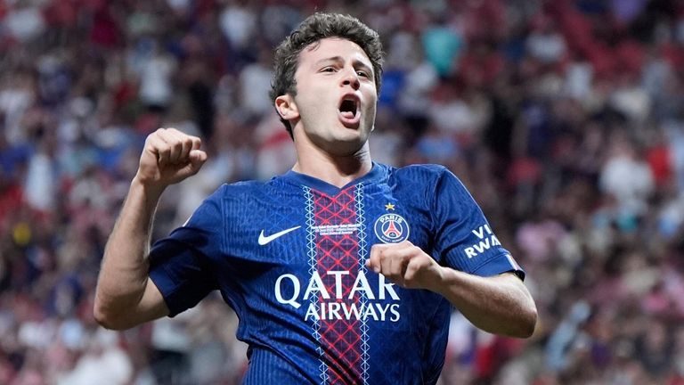 Joao Neves celebrates scoring PSG's opening goal against Inter Miami