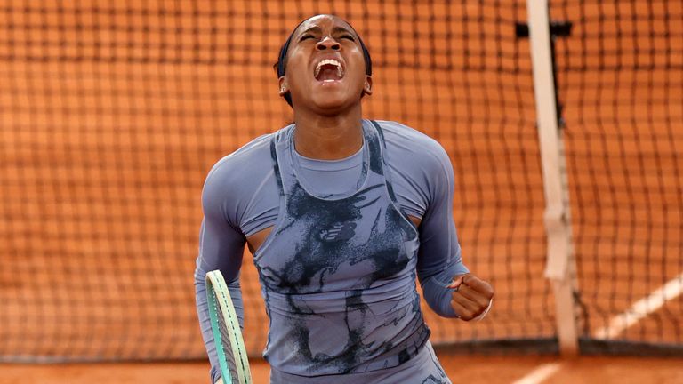 US Coco Gauff celebrates after winning her women's singles quarter-final match against US Madison Keys on day 11 of the French Open tennis t