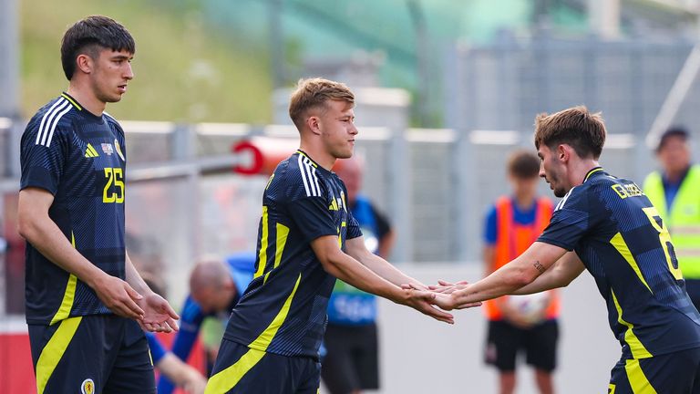 Kieron Bowie (L) and Connor Barron (C) came on to make their Scotland debuts in Vaduz