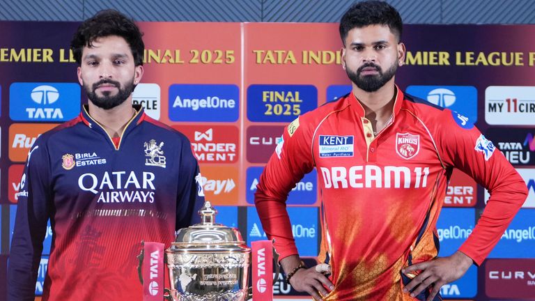 Royal Challengers Bengaluru captain Rajat Patidar (left) and Punjab Kings captain Shreyas Iyer