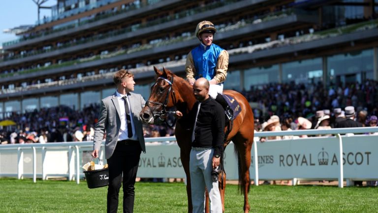 James McDonald poses Aboard Duke of Cambridge Stakes Winner Crimson Advocate