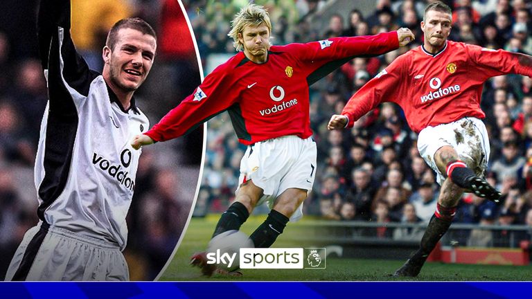 David Beckham scores free-kicks for Manchester United