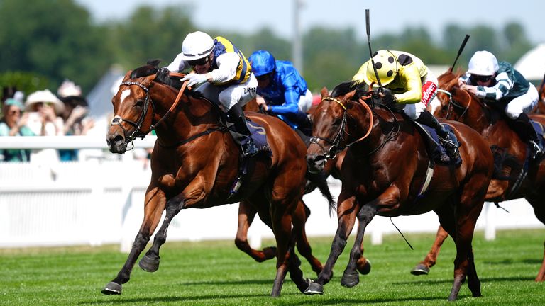Docklands (white cap) beats Rosallion in a thriller in the Queen Anne