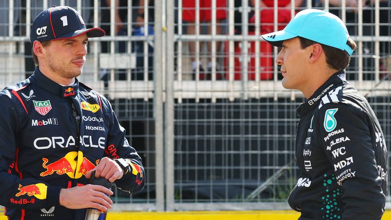 Max Verstappen and George Russell (Red Bull Content Pool)
